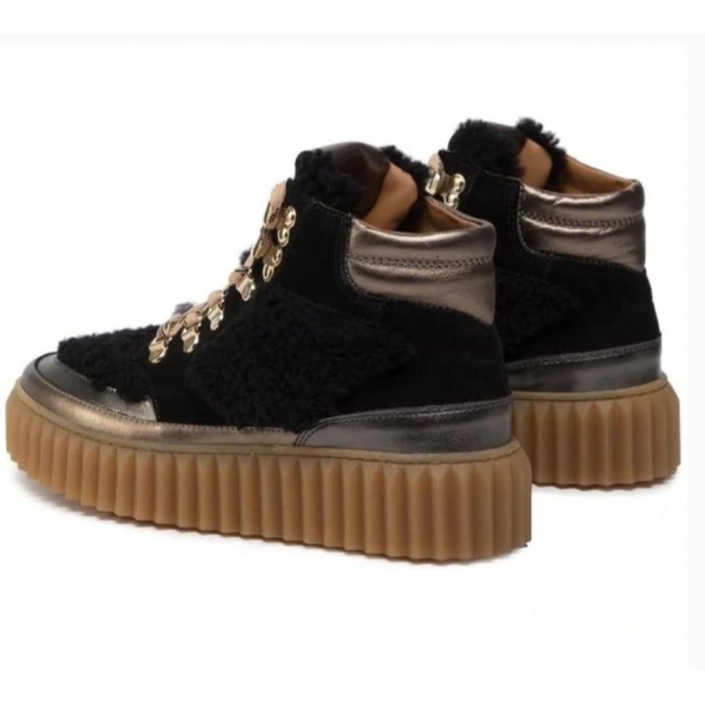 New Voile Blanche Eva Shearling Metallic Leather Womens Hiking Boots Black EU 40 - Picture 12 of 13